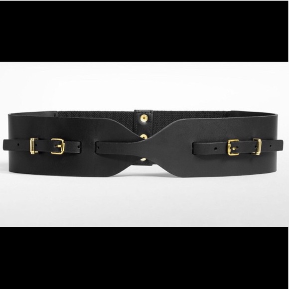 TORY BURCH Black Leather/Elastic Waist Snap Belt M - Picture 4 of 5
